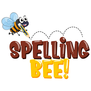 A bee flying over the words spelling Bee!