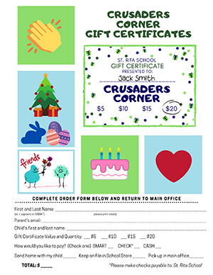 Crusader Corner Store Gift Certificate Order Form