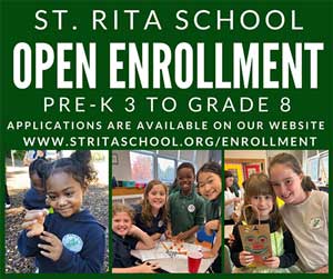 St Rita School open enrollment pre-k 3 to grade 8. Applications are available on our website www.stritaschool.org/enrollment