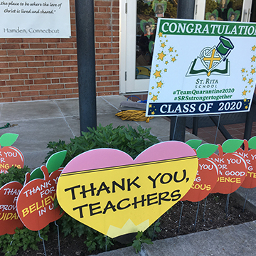 Thank you teacher signs decorated in front of school